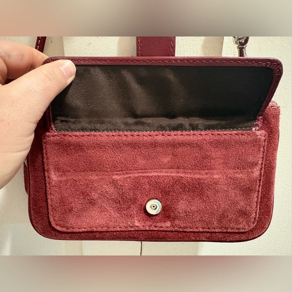 Coach Red/Burgundy Suede Leather Wristlet Bag - Picture 9 of 14